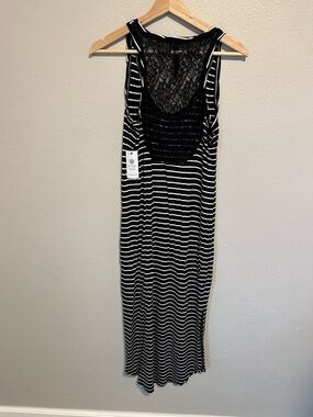 Jessica Simpson Black and White Striped Midi Dress with Lace Back